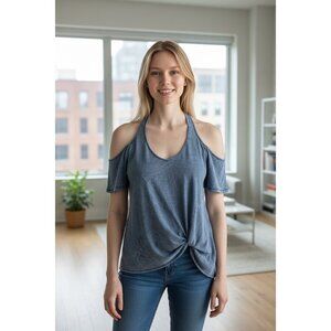 True Craft Women's Denim Blue Cold Shoulder Top